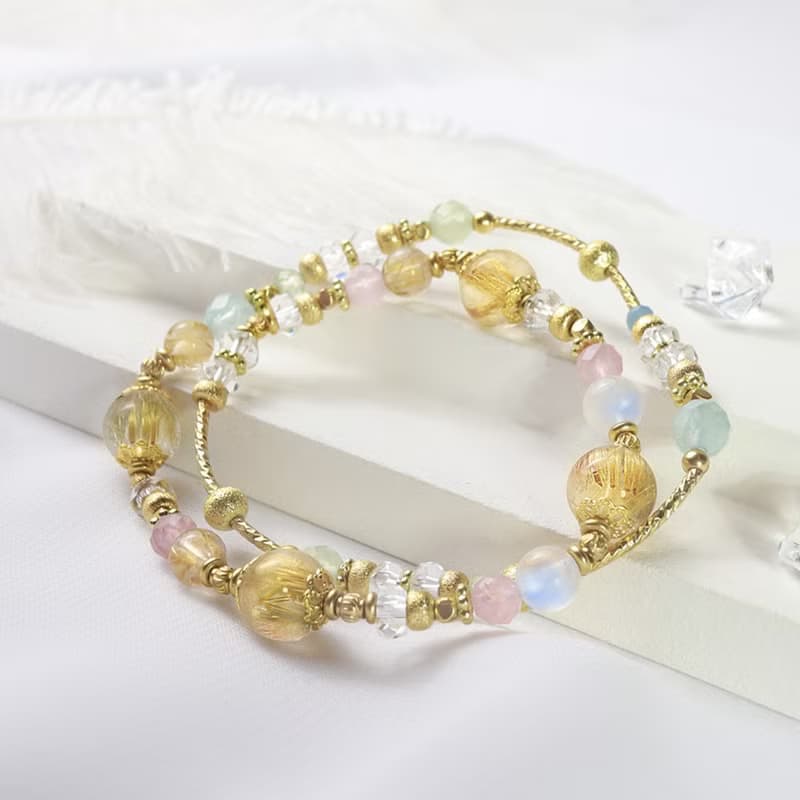 幸福時光派對 | D09 鈦晶粉晶月光石海藍寶手鍊