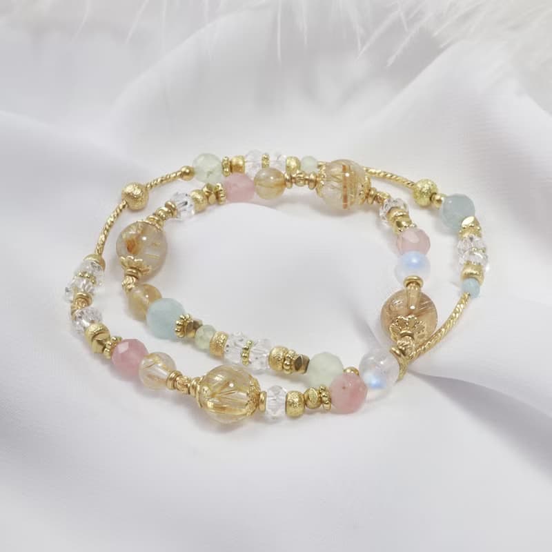 幸福時光派對 | D09 鈦晶粉晶月光石海藍寶手鍊