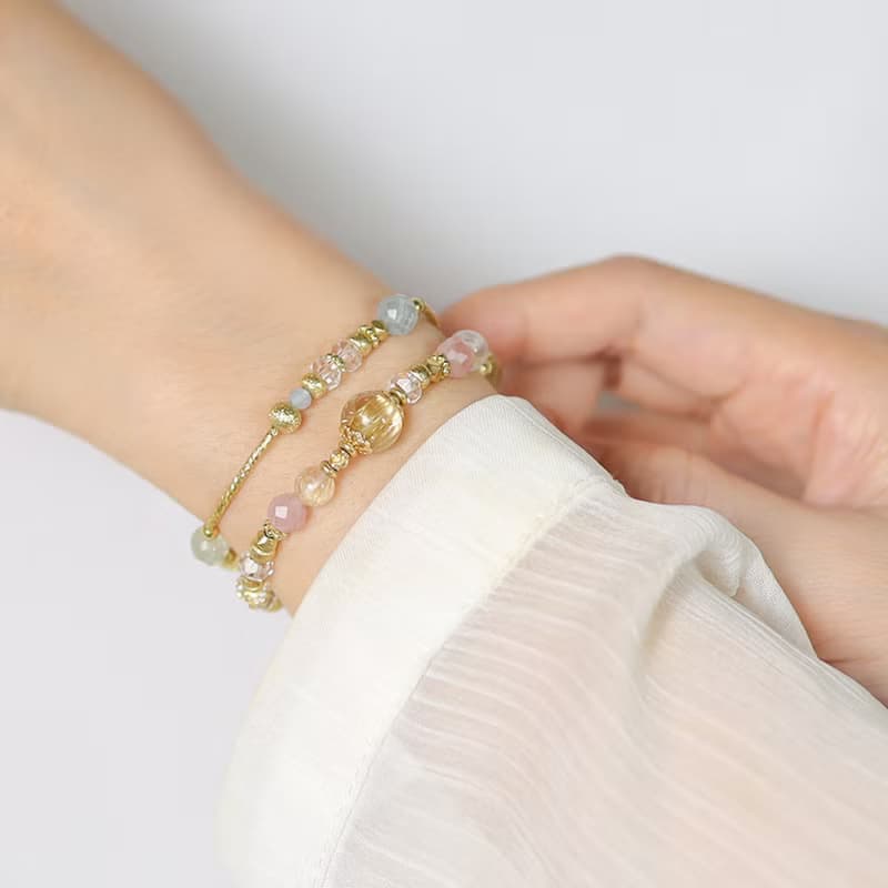 幸福時光派對 | D09 鈦晶粉晶月光石海藍寶手鍊