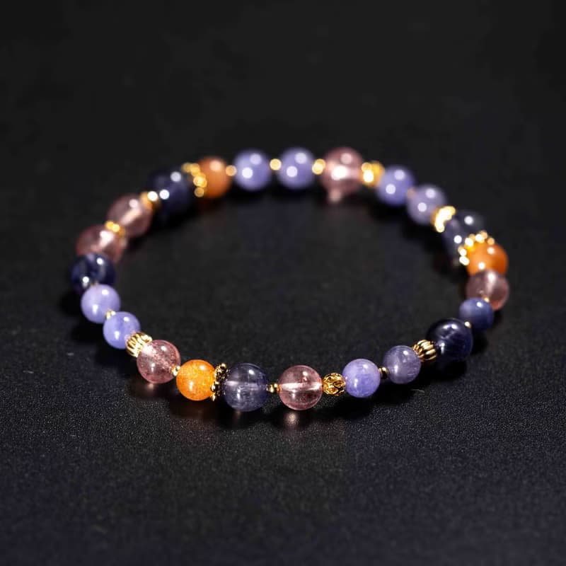 坦桑石菫青石草莓晶14k鍍金手鍊 | 天然水晶手鍊禮物