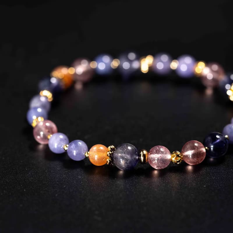 坦桑石菫青石草莓晶14k鍍金手鍊 | 天然水晶手鍊禮物