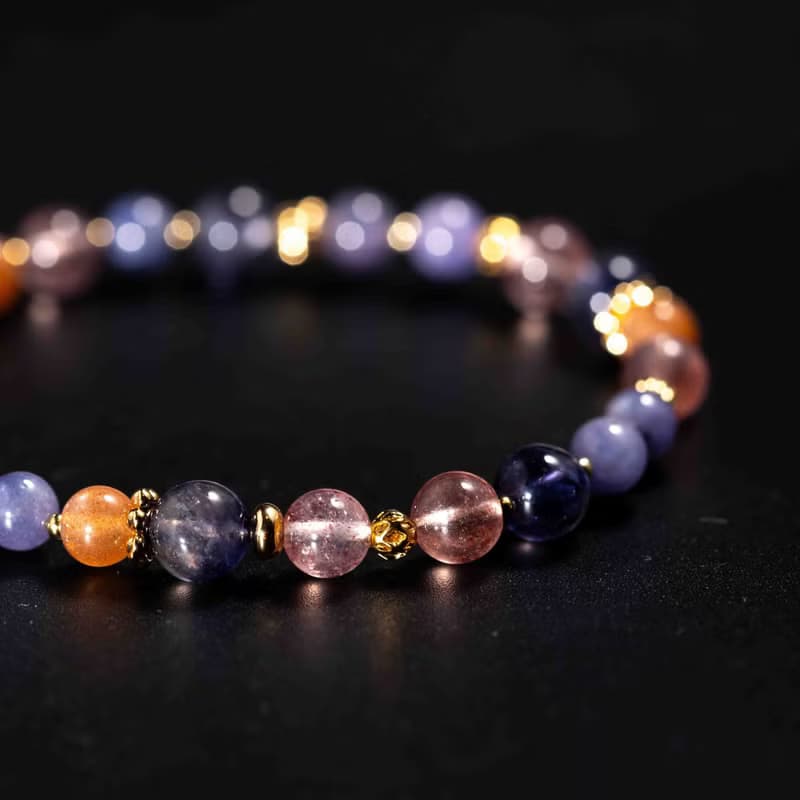 坦桑石菫青石草莓晶14k鍍金手鍊 | 天然水晶手鍊禮物