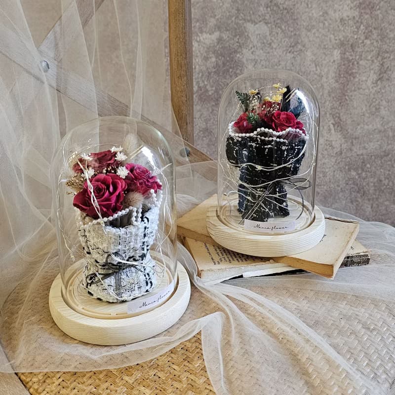 迷你玫瑰花束玻璃鐘罩/現貨/快速出貨