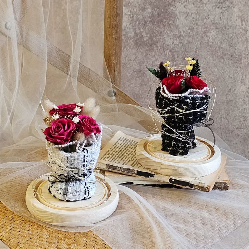 迷你玫瑰花束玻璃鐘罩/現貨/快速出貨