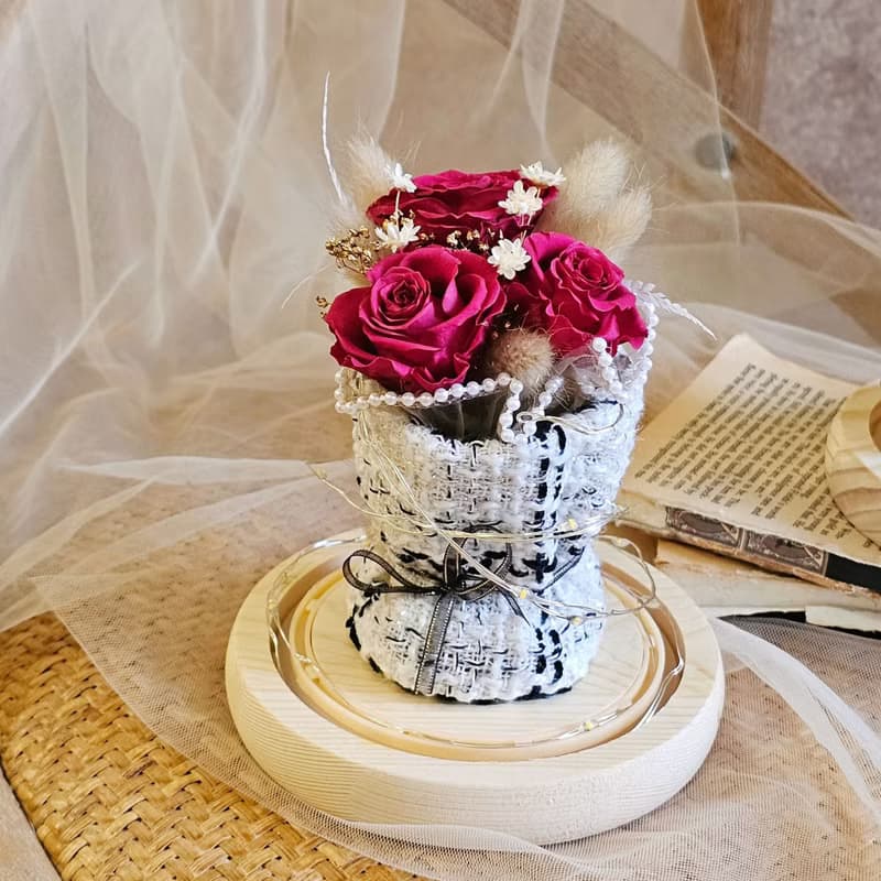 迷你玫瑰花束玻璃鐘罩/現貨/快速出貨