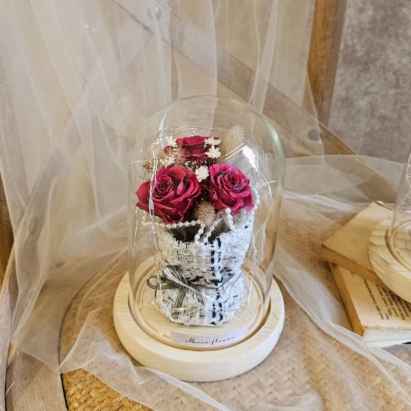 迷你玫瑰花束玻璃鐘罩/現貨/快速出貨