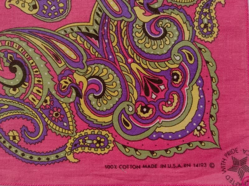 RN 14193 Purple Yellow and Green Color Paisley 100% Cotton 21 x 20.5 inches