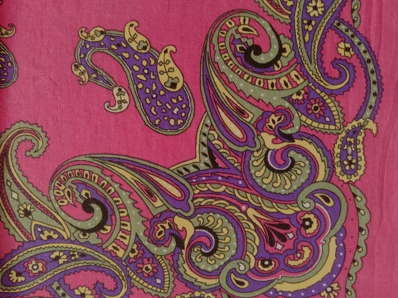 RN 14193 Purple Yellow and Green Color Paisley 100% Cotton 21 x 20.5 inches