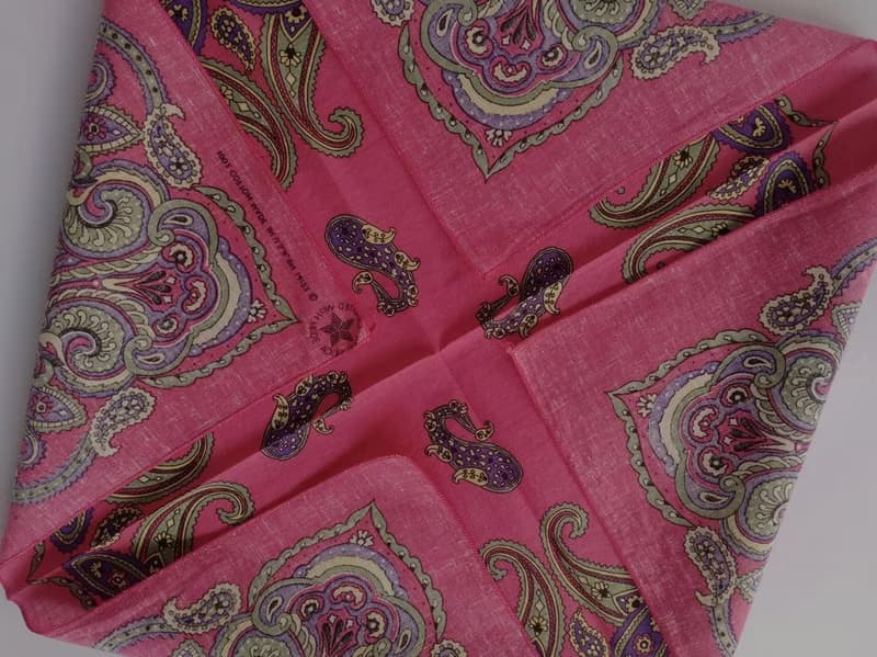 RN 14193 Purple Yellow and Green Color Paisley 100% Cotton 21 x 20.5 inches