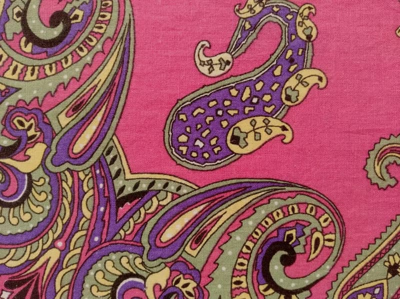 RN 14193 Purple Yellow and Green Color Paisley 100% Cotton 21 x 20.5 inches