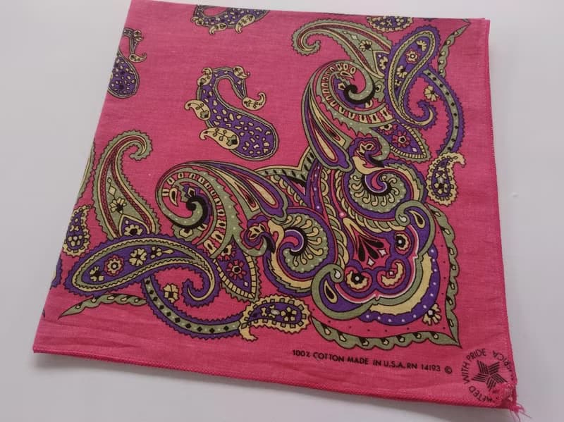 RN 14193 Purple Yellow and Green Color Paisley 100% Cotton 21 x 20.5 inches