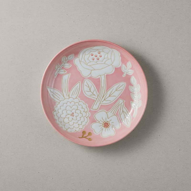 日本美濃燒 - 粉染花朵盤 - 粉色 (19.5cm)