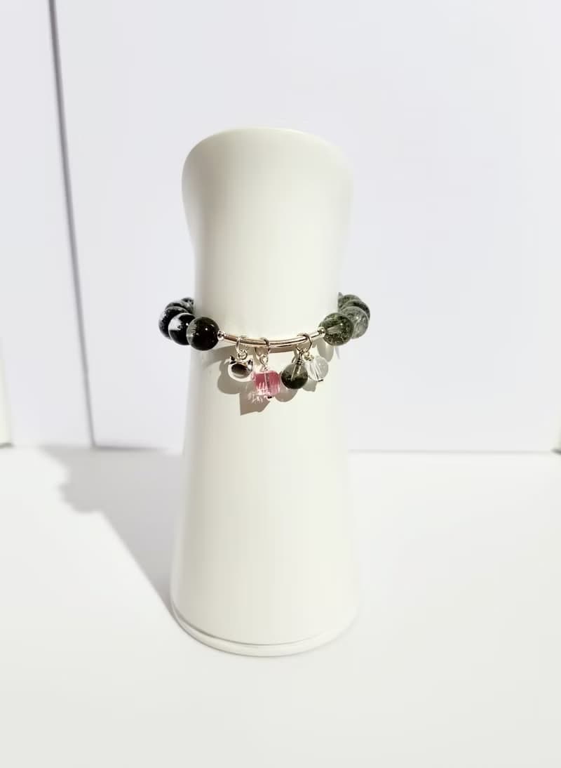 氣質清新-天然聚寶盆綠幽靈/白珍珠水晶手鍊