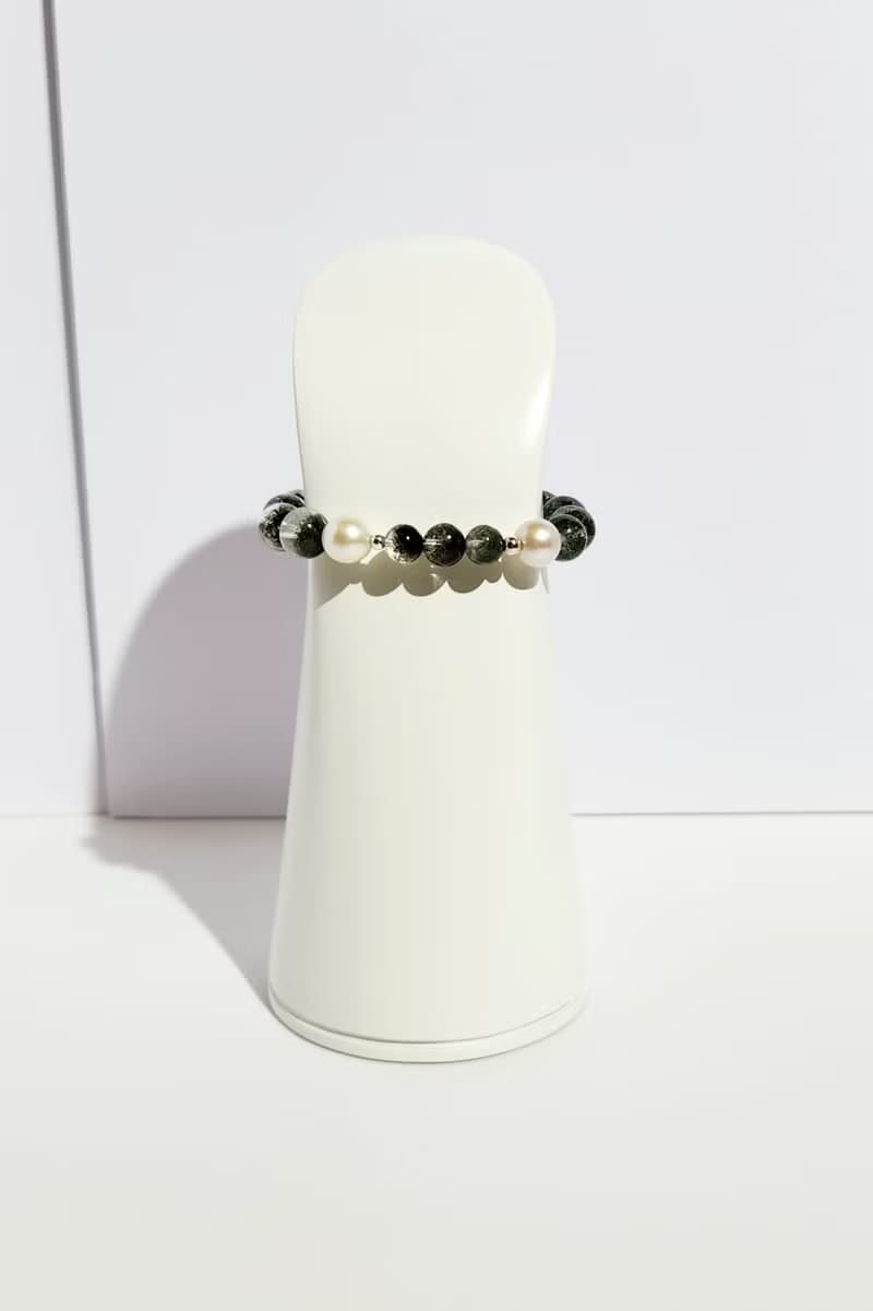 氣質清新-天然聚寶盆綠幽靈/白珍珠水晶手鍊