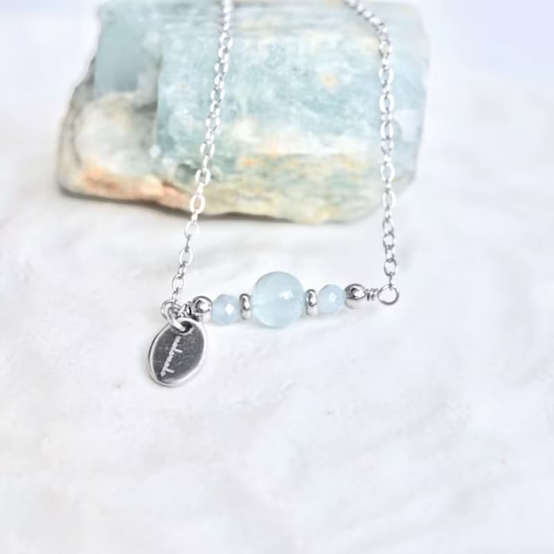 海藍寶Aquamarine 316L醫療鋼項鍊 | 海藍寶項鍊 NE-00011