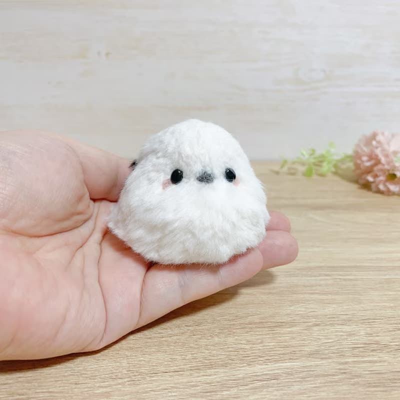 もふもふましゅまろシマエナガ バッグチャームにもなる羊毛フェルトマスコット ふわふわしまえなが 植毛フェルト人形 飾り 置き物 ぬいぐるみ キーホルダー 小鳥
