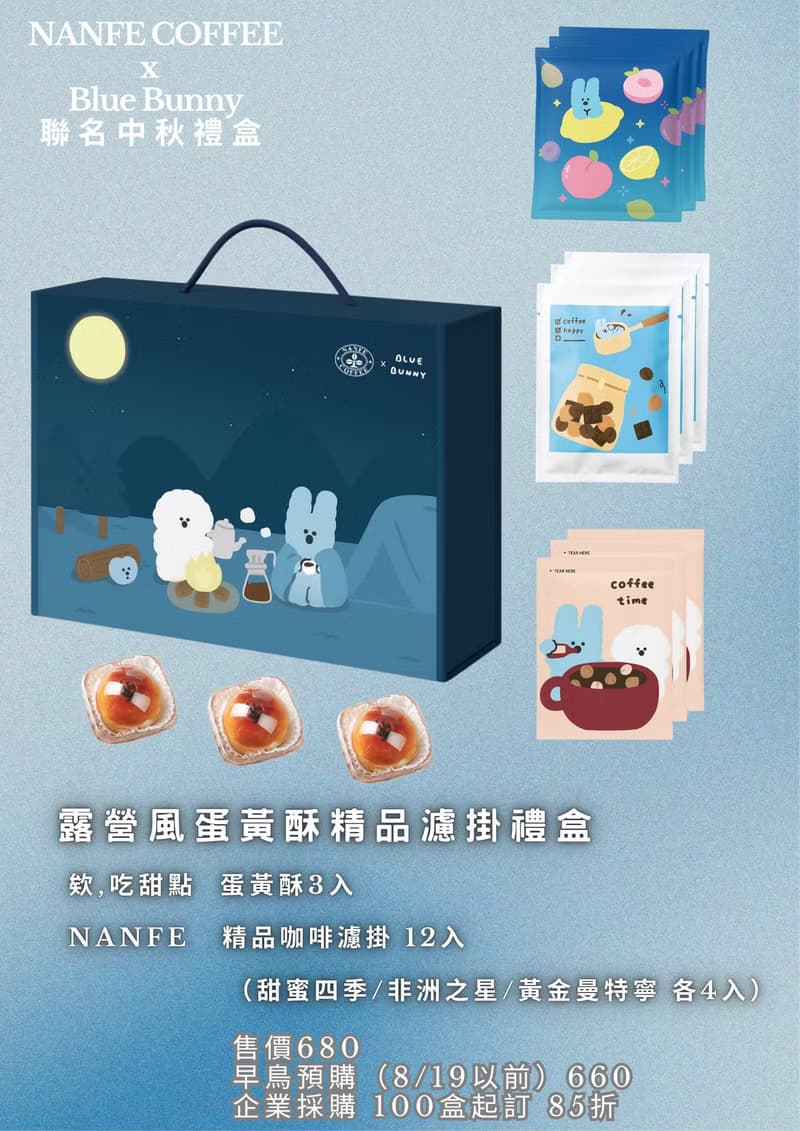 限量80組 NANFE × Blue Bunny 聯名中秋禮盒(蛋黃酥x精品濾掛