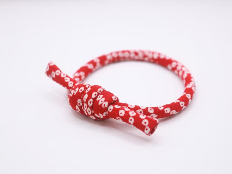 日本製手工紅色和風縮緬布結繩手鍊　緣起吉祥飾品