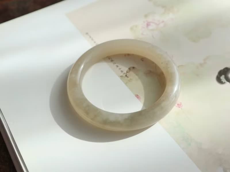 天然藕粉和田玉手鐲粉紫色冰底料玉質細膩油潤清新粉糯56圈口送禮