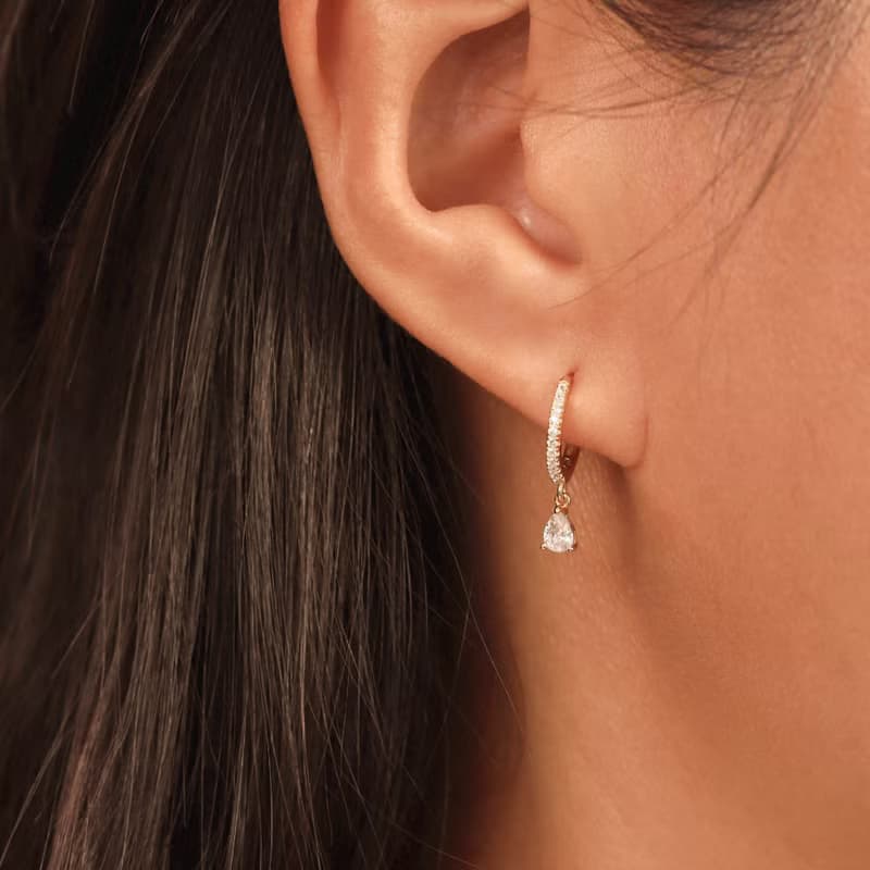 s925水滴型鋯石吊墜耳圈鍍18k金色耳環 疊戴高級感歐美風禮物
