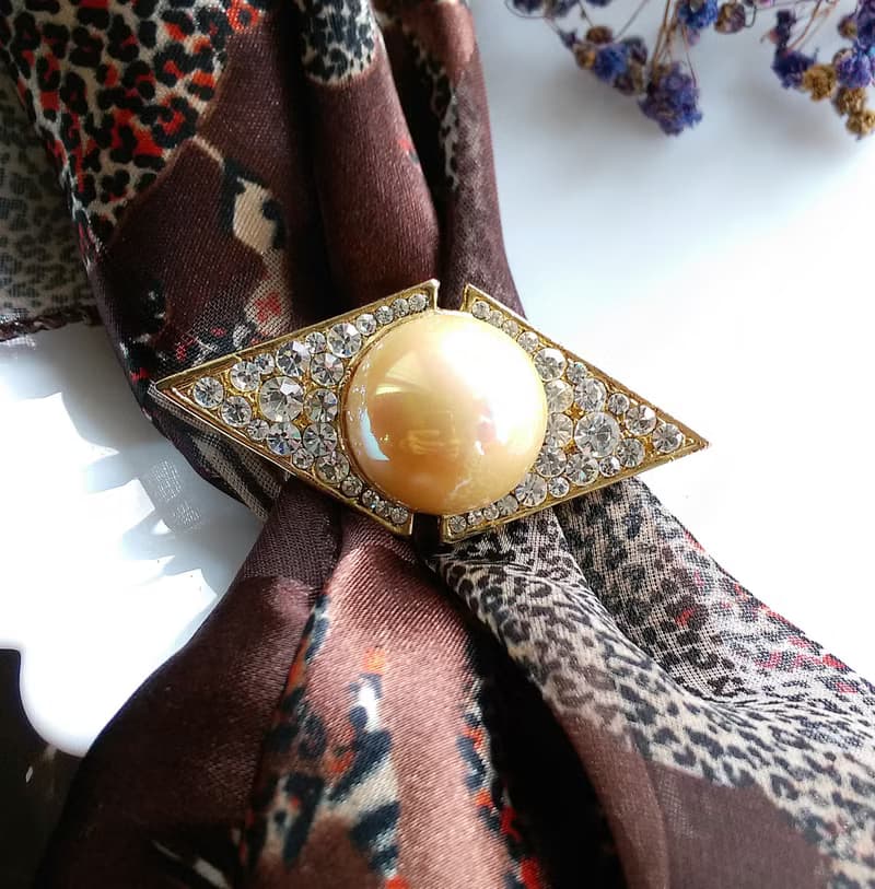 【西洋古董飾品】ART DECO 高雅 仿珠鑽 圍巾夾 絲巾扣 絲巾夾