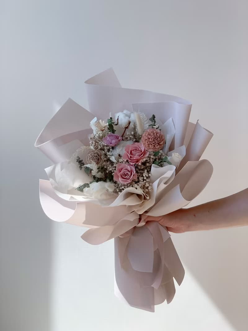 西雅圖奶茶乾燥永生花束 告白花束 生日禮物 求婚捧花 情人節禮物