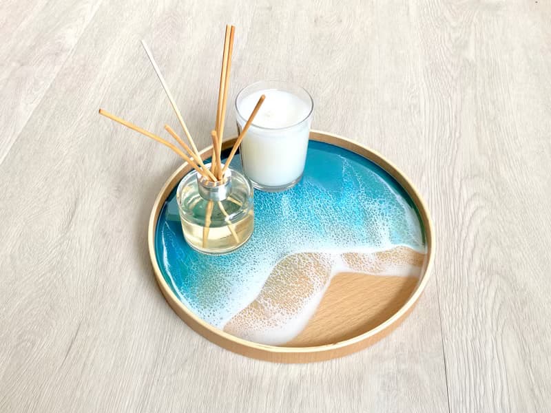 27cm Wood Serving Tray, Blue Diamond, Wedding Gift, Home Gift