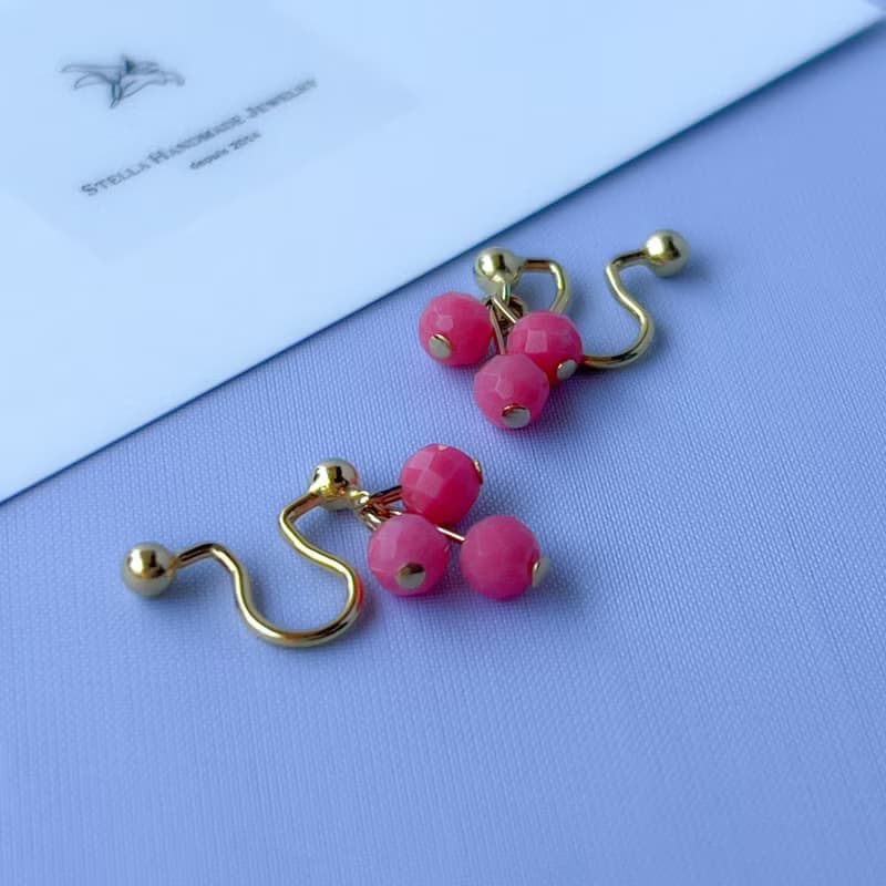 Pink Coral Non-piercing earrings 【gift box】