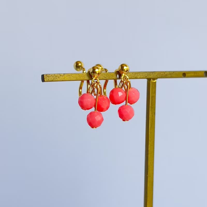 Pink Coral Non-piercing earrings 【gift box】
