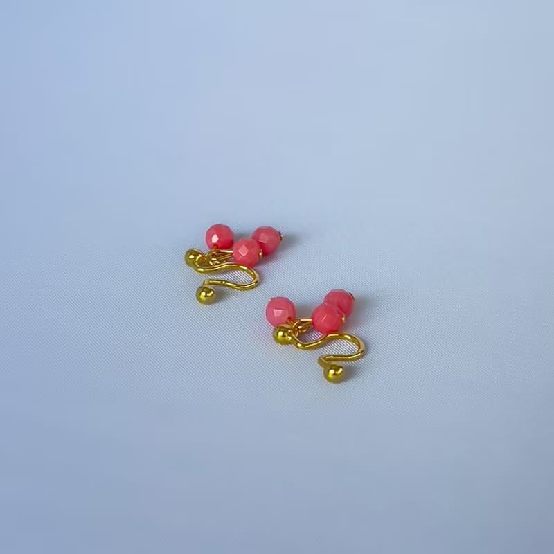 Pink Coral Non-piercing earrings 【gift box】