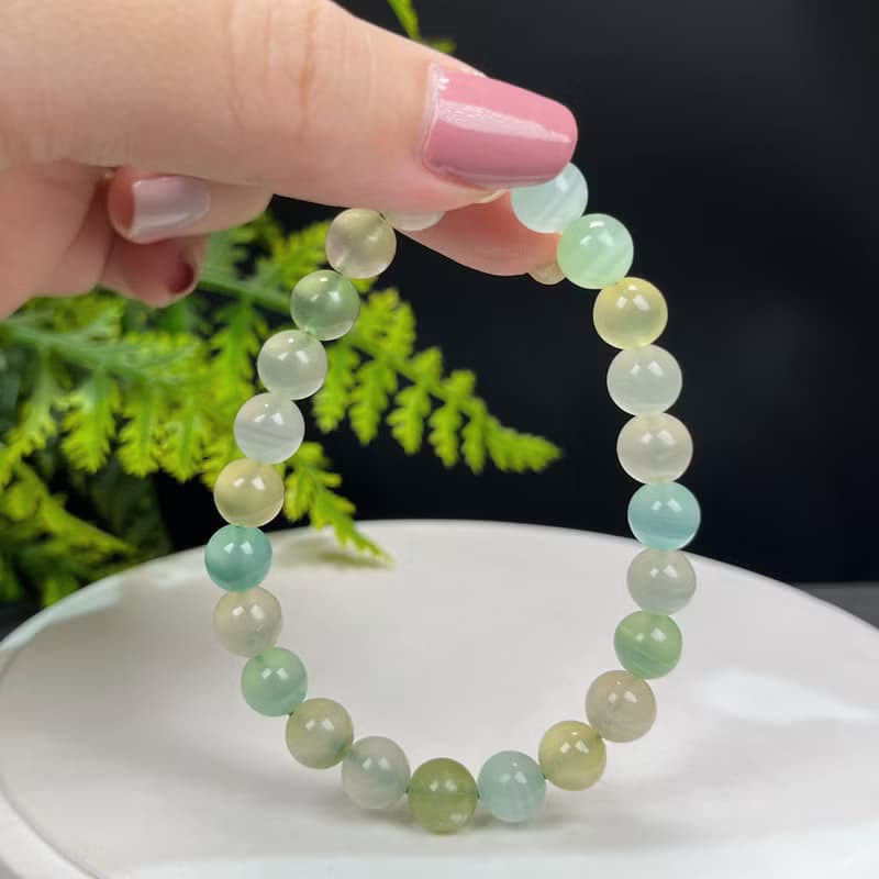 高等級綠紋石手串8mm高冰透體多彩千層單圈手鏈簡約吉祥守護平安
