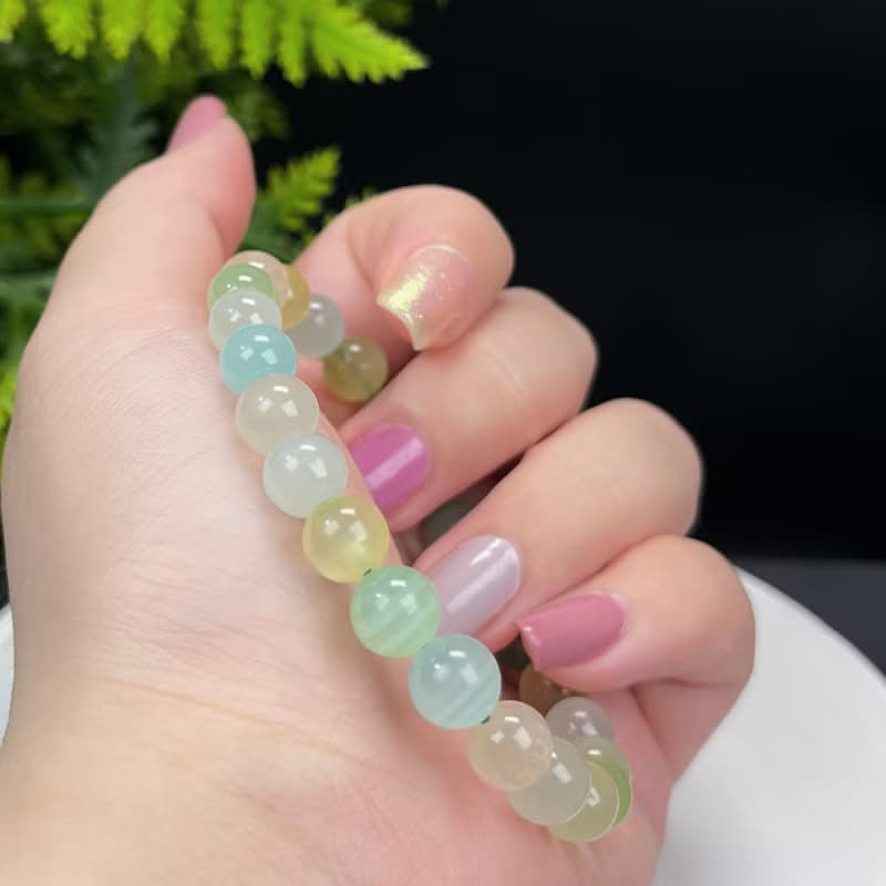 高等級綠紋石手串8mm高冰透體多彩千層單圈手鏈簡約吉祥守護平安
