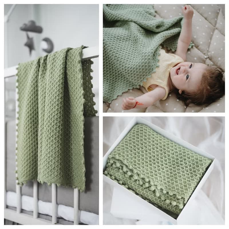 Pistachios green soft knitted woolen blanket - alpaca and sheep wool baby blanke