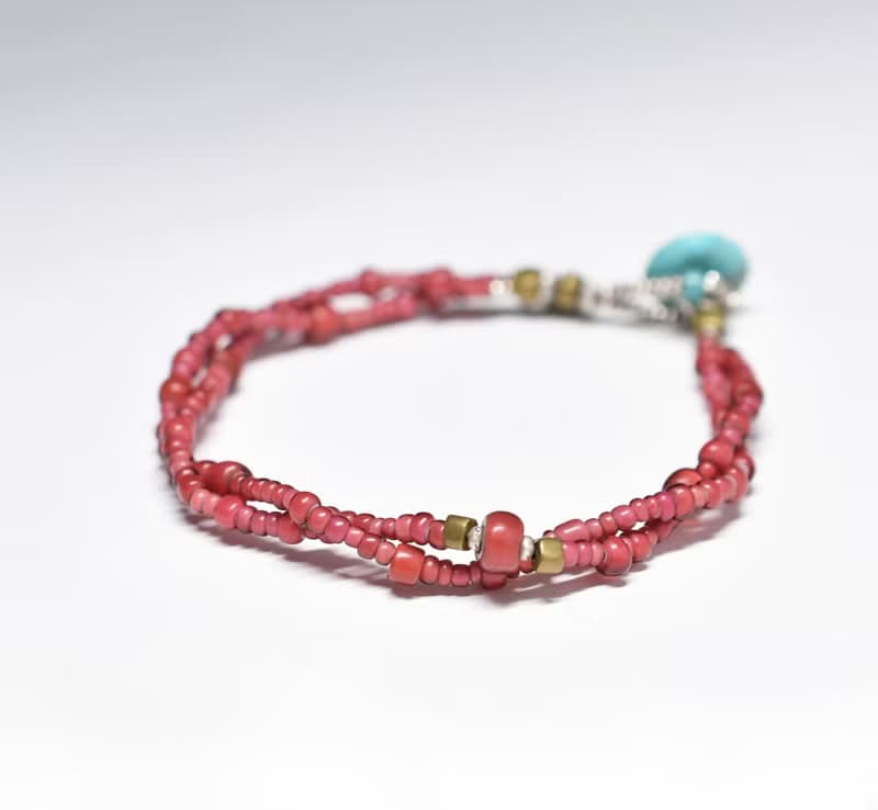 オール金赤ホワイトハーツと２連ブレス  ターコイズ留め金