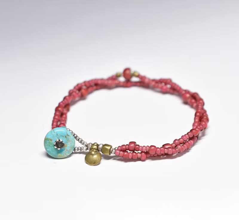 オール金赤ホワイトハーツと２連ブレス  ターコイズ留め金