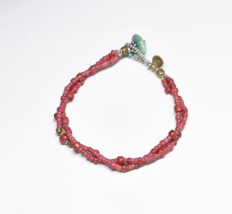 オール金赤ホワイトハーツと２連ブレス  ターコイズ留め金