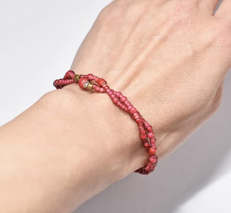 オール金赤ホワイトハーツと２連ブレス  ターコイズ留め金