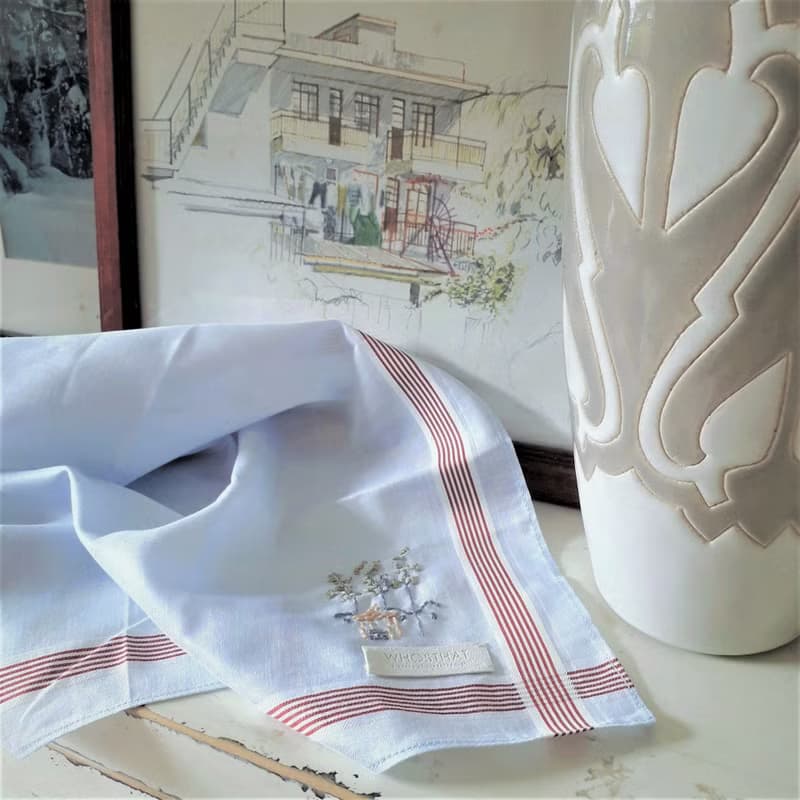 免費定制手綉字母 手工刺繡色織全棉手帕 - 中式庭院
