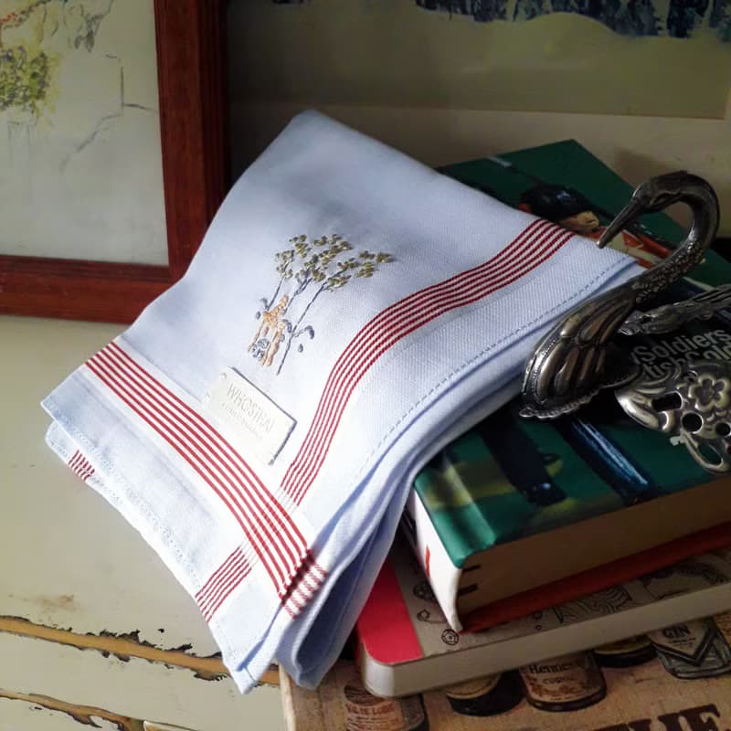 免費定制手綉字母 手工刺繡色織全棉手帕 - 中式庭院