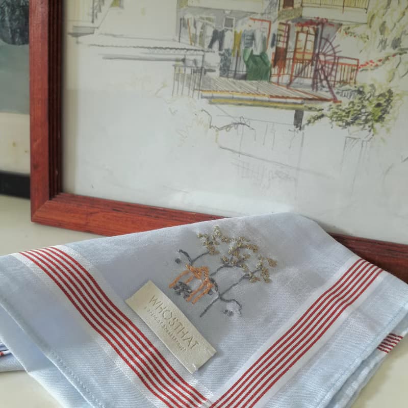 免費定制手綉字母 手工刺繡色織全棉手帕 - 中式庭院