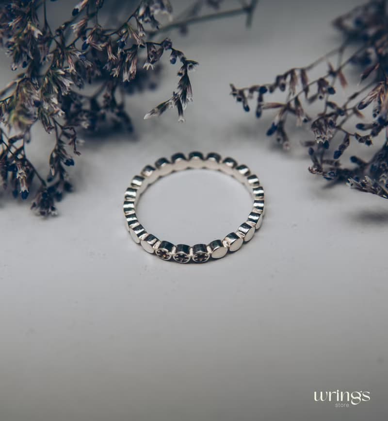 Three Citrines Unique Silver Promise Ring for Her Beaded Eternity Aesthetic
