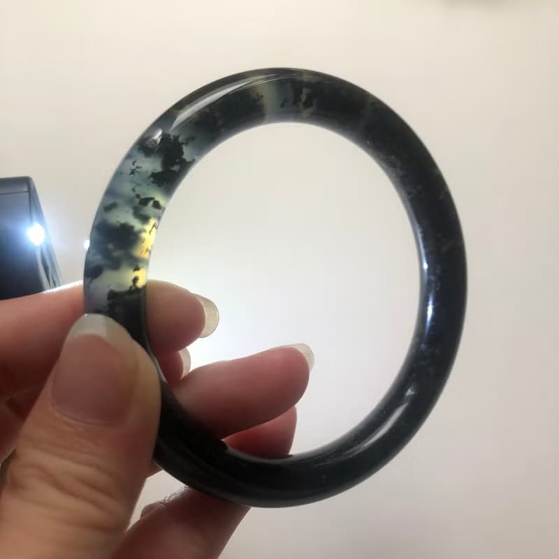 【令藏齋】水墨玉手鐲玉鐲/圈口57、58、59/圓條/特色/收藏/美