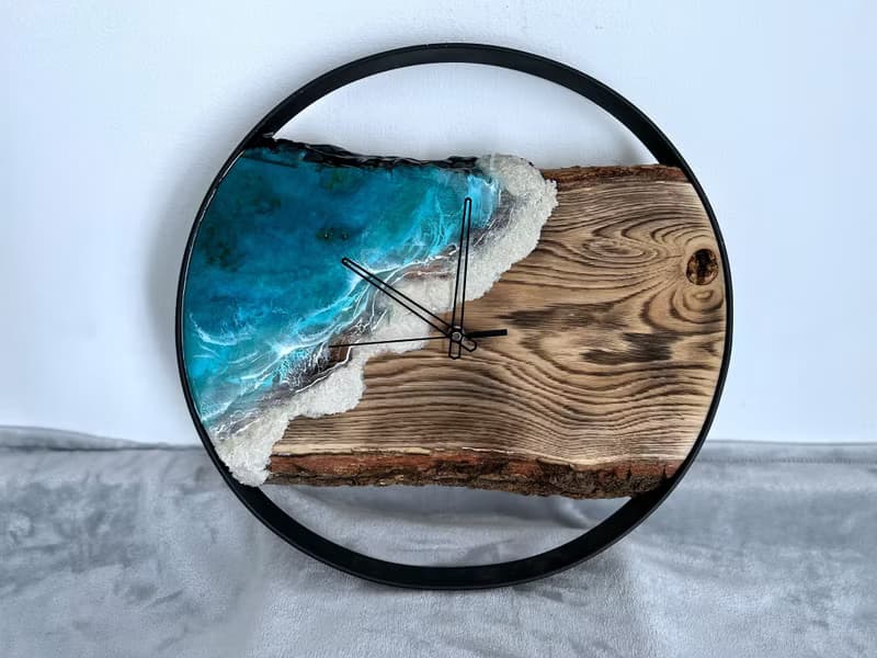 Loft wood Beach wall clock, resin ocean clock with sea shell 壁飾 掛鐘 藍染 女 禮物 入厝禮物