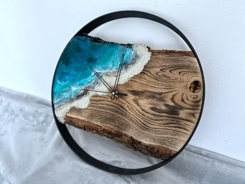 Loft wood Beach wall clock, resin ocean clock with sea shell 壁飾 掛鐘 藍染 女 禮物 入厝禮物