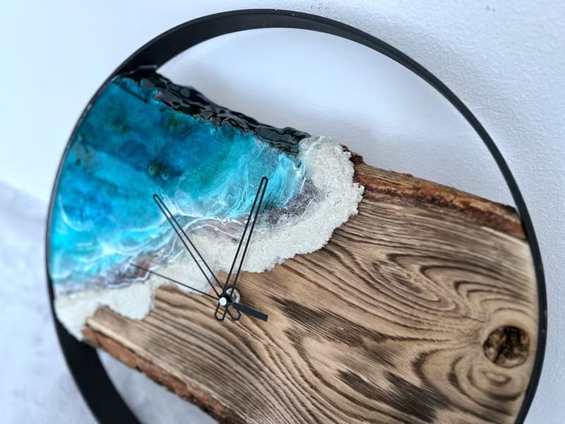 Loft wood Beach wall clock, resin ocean clock with sea shell 壁飾 掛鐘 藍染 女 禮物 入厝禮物