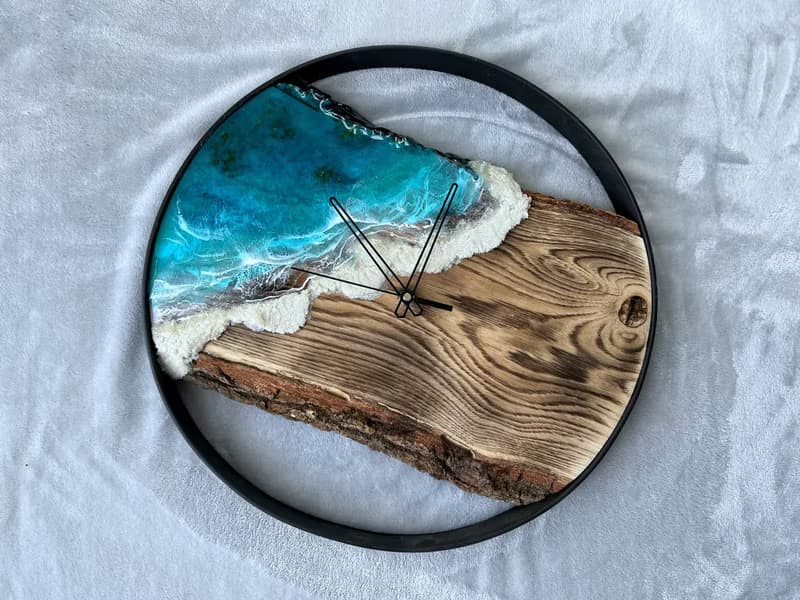 Loft wood Beach wall clock, resin ocean clock with sea shell 壁飾 掛鐘 藍染 女 禮物 入厝禮物