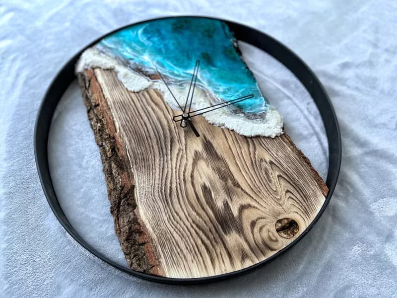 Loft wood Beach wall clock, resin ocean clock with sea shell 壁飾 掛鐘 藍染 女 禮物 入厝禮物