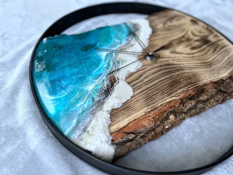 Loft wood Beach wall clock, resin ocean clock with sea shell 壁飾 掛鐘 藍染 女 禮物 入厝禮物
