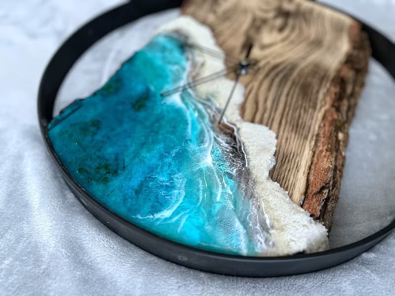 Loft wood Beach wall clock, resin ocean clock with sea shell 壁飾 掛鐘 藍染 女 禮物 入厝禮物