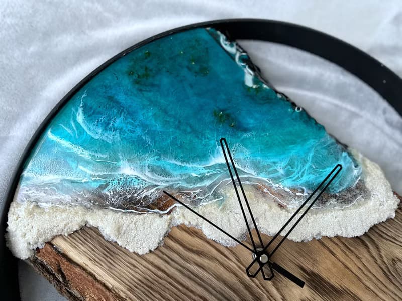 Loft wood Beach wall clock, resin ocean clock with sea shell 壁飾 掛鐘 藍染 女 禮物 入厝禮物